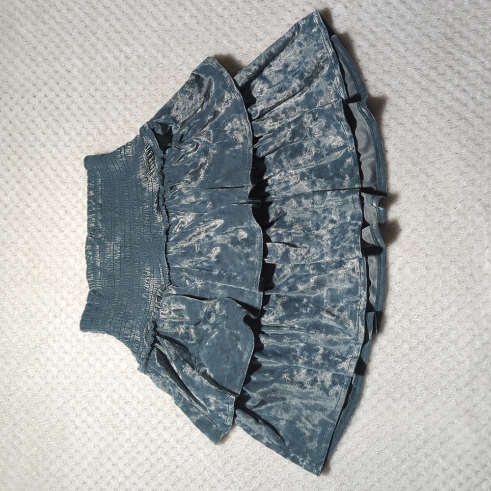 Aerie Frills n Thrills Velvet Smocked Tiered Pull On Mini Skirt